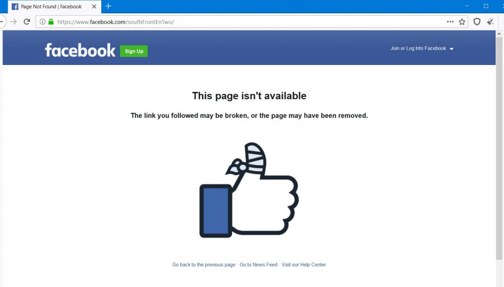 Censorship Continues. Facebook Permanently Deleted SouthFront's Page