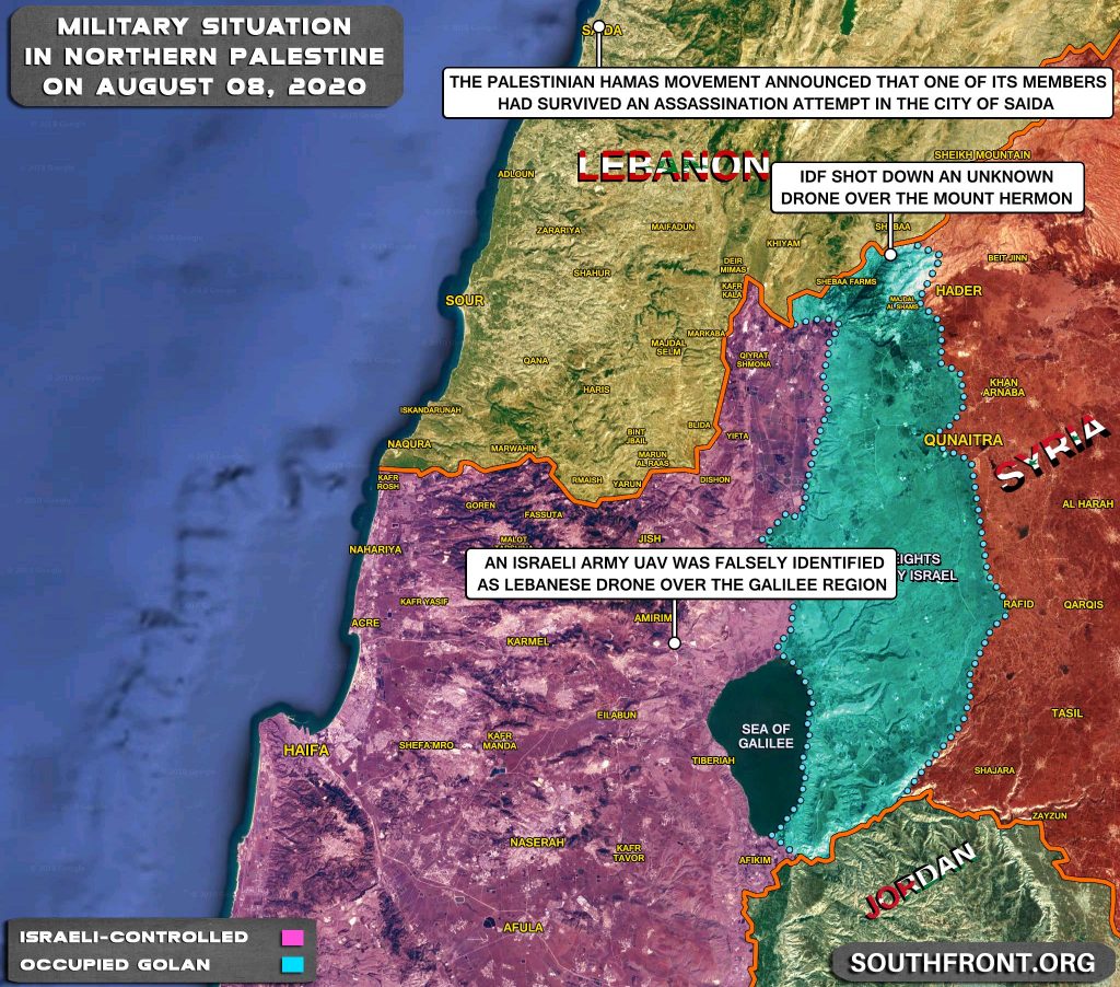 Military Situation On Israeli-Lebanese Contact Line And In Golan Heights Area On August 8, 2020 (Map Update)