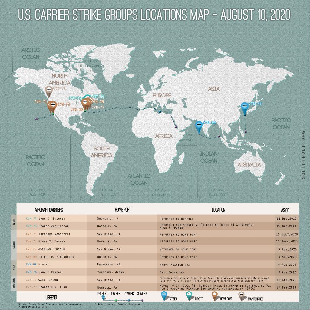 Locations Of US Carrier Strike Groups – August 10, 2020