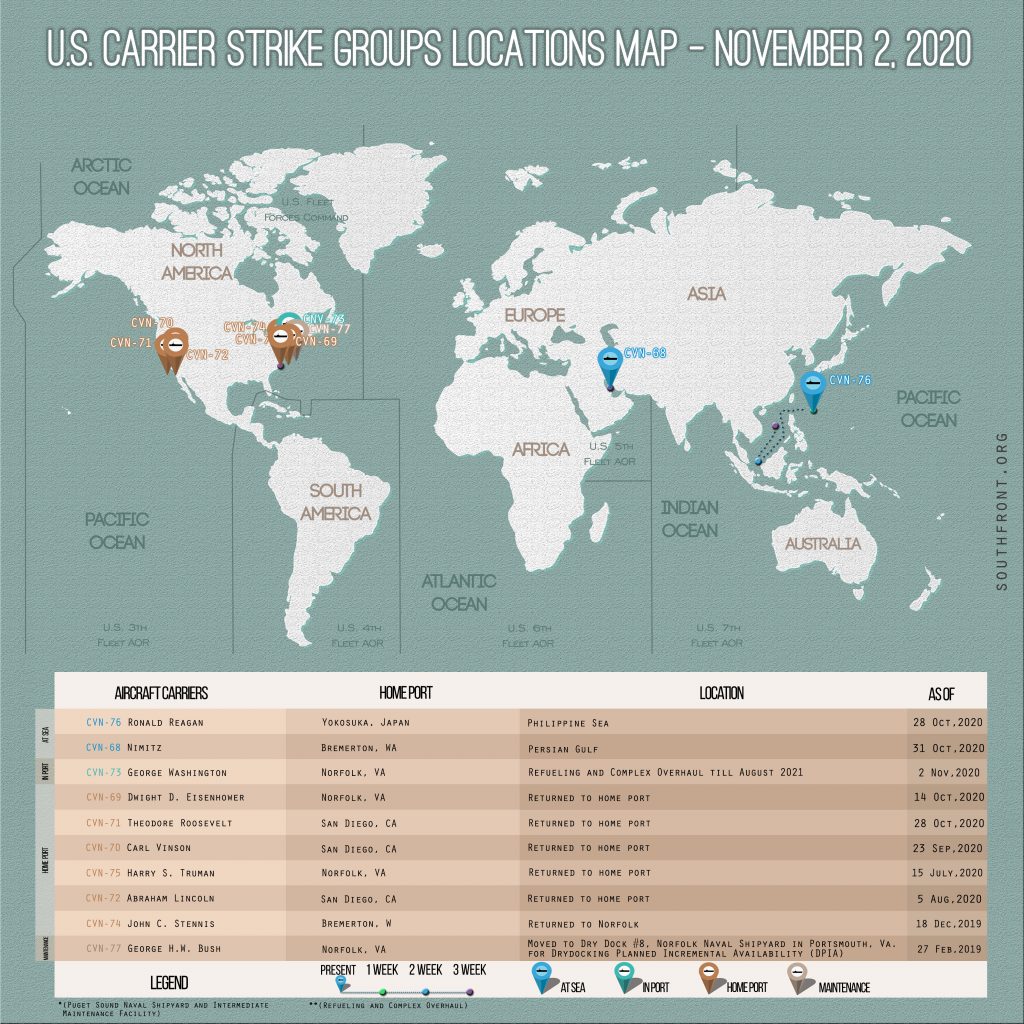 Locations Of US Carrier Strike Groups – November 2, 2020