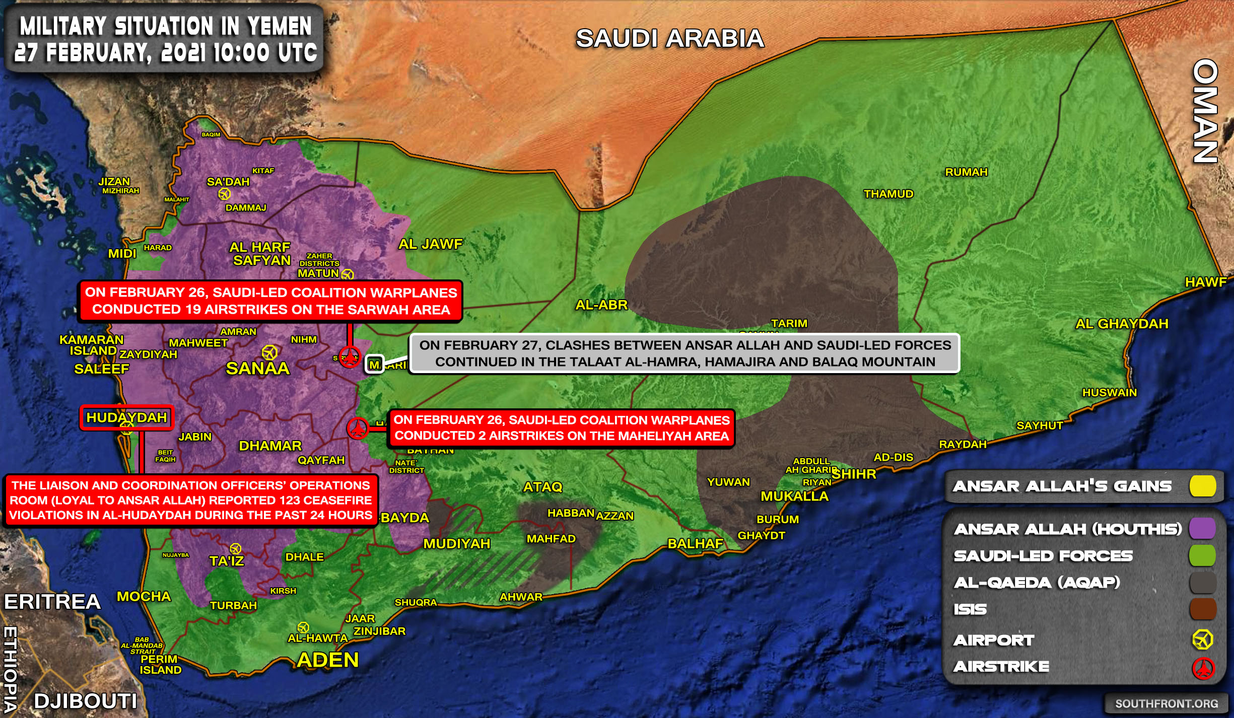 Military Situation In Yemen On February 27, 2021 (Map Update)