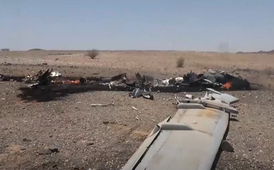 Houthis Showcase Wreckage Of Combat Drone Shot Down On Yemeni-Saudi Border
