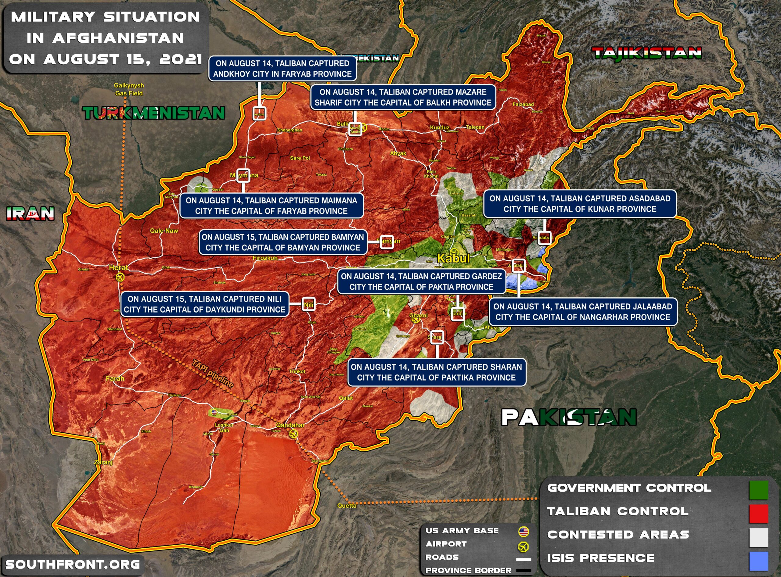 Military Situation In Afghanistan On August 15, 2021 (Map Update)