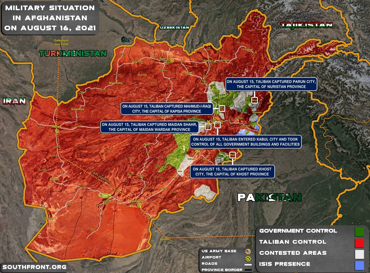 Military Situation In Afghanistan On August 16, 2021 (Map Update)
